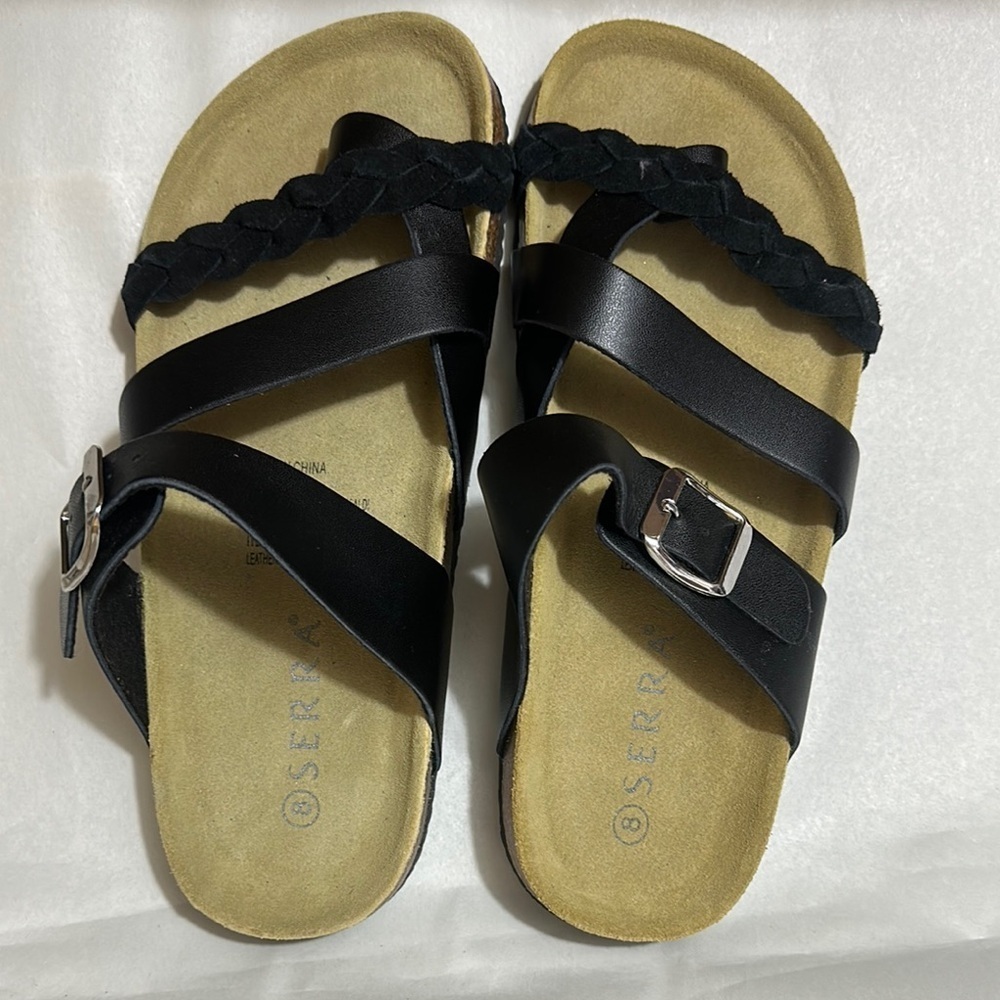 Serra Black Sandals with Adjustable Straps and Contoured Footbed